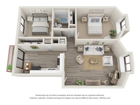 Floor plan for 2 beds, 1 bath, 900 sqft